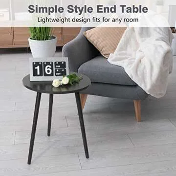 Haton Side Table, Round Modern Home Decor Coffee Tea End Table for Living Room, Bedroom and Balcony, Easy Assembly (16.5 × 20.5 inches, Black Walnut)