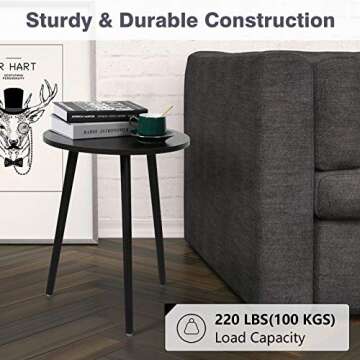 Haton Side Table, Round Modern Home Decor Coffee Tea End Table for Living Room, Bedroom and Balcony, Easy Assembly (16.5 × 20.5 inches, Black Walnut)
