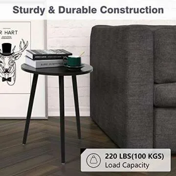 Haton Side Table, Round Modern Home Decor Coffee Tea End Table for Living Room, Bedroom and Balcony, Easy Assembly (16.5 × 20.5 inches, Black Walnut)