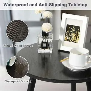 Haton Side Table, Round Modern Home Decor Coffee Tea End Table for Living Room, Bedroom and Balcony, Easy Assembly (16.5 × 20.5 inches, Black Walnut)