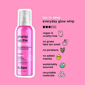 b.tan Dark Gradual Self Tanner Whip | Plump Up the Bronze - Daily Aerosol Foam to Build a Deep, Bron...