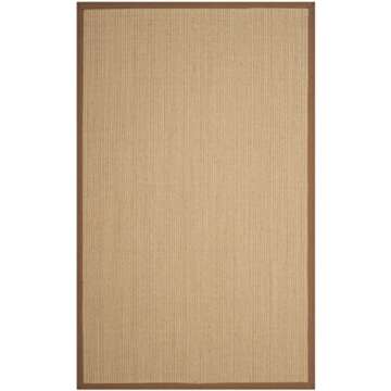 SAFAVIEH Natural Fiber Collection Area Rug - 6' x 9', Multi & Light Brown, Border Stripe Sisal Desig...