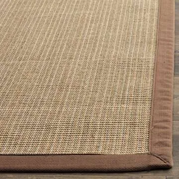 SAFAVIEH Natural Fiber Collection Area Rug - 6' x 9', Multi & Light Brown, Border Stripe Sisal Design, Easy Care, Ideal for High Traffic Areas in Living Room, Bedroom (NF132D)