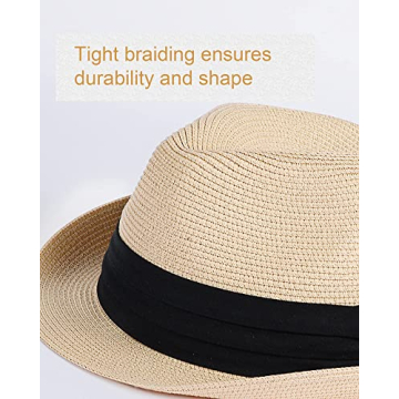 FURTALK Fedora Straw Sun Hat UPF 50+ Foldable Adjustable