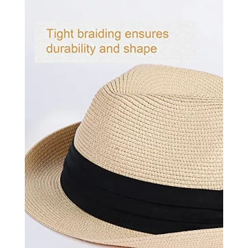 FURTALK Fedora Straw Sun Hat UPF 50+ Foldable Adjustable