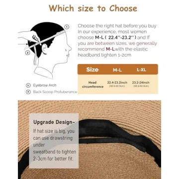 FURTALK Fedora Straw Sun Hat UPF 50+ Foldable Adjustable