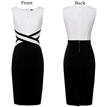 VFSHOW Womens Off-White and Black Colorblock Patchwork Slim Zipper Up Work Business Office Party Bodycon Pencil Sheath Dress 6195 WHT XXL