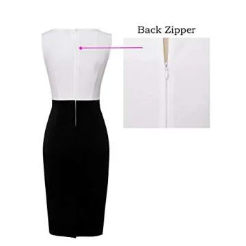 VFSHOW Womens Off-White and Black Colorblock Patchwork Slim Zipper Up Work Business Office Party Bodycon Pencil Sheath Dress 6195 WHT XXL