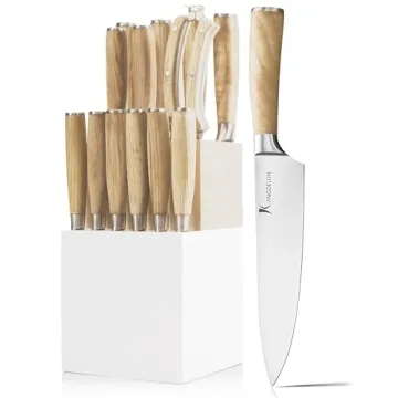 Kangdelun Natura Series 14 PCS Knife Block Set, Ultra Sharp High Carbon Stainless Steel with Wooden ...