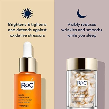 RoC Multi Correxion Revive + Glow 10% Active Vitamin C Serum for Face, Daily Anti-Aging Wrinkle and Skin Tone Skin Care Treatment, Brightening Serum, Stocking Stuffers for Men & Women, 1 oz
