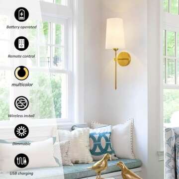 CCKZQYR Battery Operated Wall Sconces, Wall Sconces Sets of 2, Rechargeable Wall Lights, with Remote...