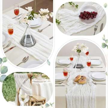 6 Pack White Cheesecloth Table Runner 10FT Long Boho Gauze Table Runner Rustic Sheer Runner for Wedding Bridal Baby Shower Birthday Party Table Decor Thanksgiving Christmas Decorations