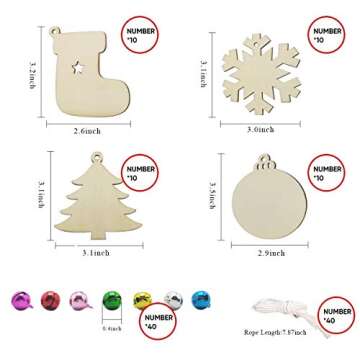 Hidreas 40PCS Christmas Crafts Unfinished Wooden Christmas Ornaments Kit, DIY Ornaments Crafts with ...