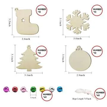 Hidreas 40PCS Christmas Crafts Unfinished Wooden Christmas Ornaments Kit, DIY Ornaments Crafts with ...