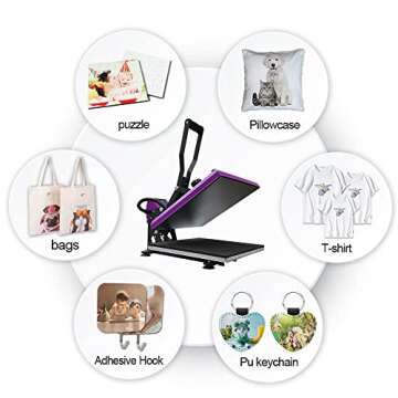 Heat Press Machine 15 x 15 Inch Clamshell Heat Press Digital Heat Transfer Machine Power Press Sublimation T-Shirts Heat Press for Small Business and Domestic Settings,Purple