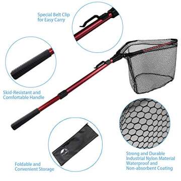 YVLEEN Folding Fishing Net - Foldable Fish Landing Net Robust Aluminum Telescopic Pole Handle and Ny...