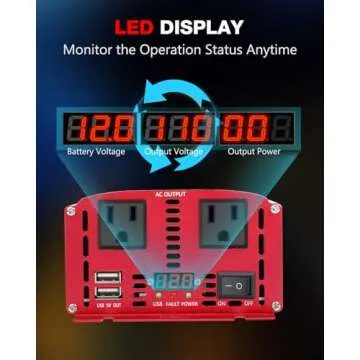 LVYUAN 1500W Inverter Car Power Inverter 12V to 110V for Vehicles with LED Display, US Outlets, USB Ports for Camping Outdoor Car Yacht RV