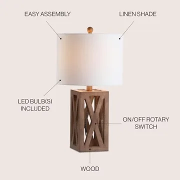 JONATHAN Y Wood LED Table Lamp for Bedroom Living Room