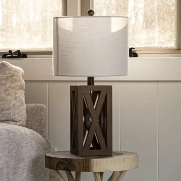 JONATHAN Y Wood LED Table Lamp for Bedroom Living Room
