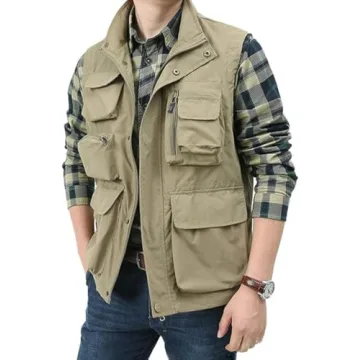 Yimoon Men’s Utility Vest - Summer Lightweight Outdoor Cargo Fishing Vest with Pockets (Khaki-XL)