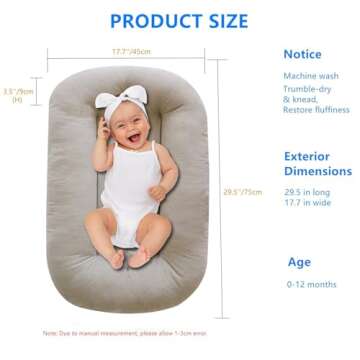Baby Lounger for Infants 0-12 Months, Bionic Design Baby Lounger Soft Organic Cotton Breathable Lounger, Newborn Babies Essentials Gifts
