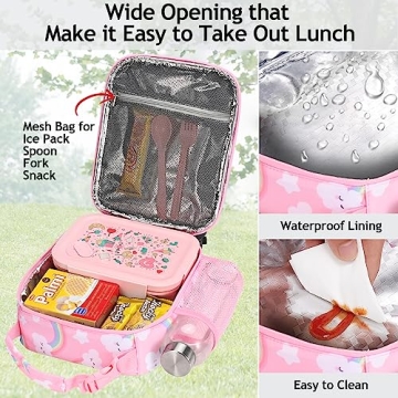 yookee home Lunch Box for Kids Lunch Boxes Insulated Lunch Containers Lunchboxes Kids Lunch Bag for Girls Lunch Box for School Thermal Meal Small Lunch Tote Toddler Lunch Box for Girls Pink Rainbow