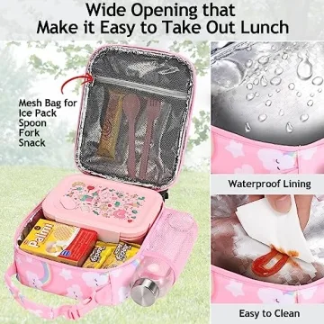 yookee home Lunch Box for Kids Lunch Boxes Insulated Lunch Containers Lunchboxes Kids Lunch Bag for Girls Lunch Box for School Thermal Meal Small Lunch Tote Toddler Lunch Box for Girls Pink Rainbow