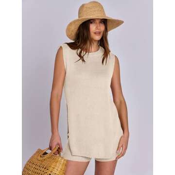 ANRABESS Women Summer 2 Piece Outfits Sleeveless Knit Sweater Top & Shorts Soft Lounge Sets Travel B...