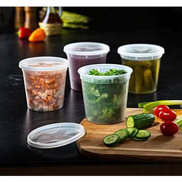 Pantry Value [24 oz. - 24 Count Plastic Food Storage Deli Containers with Lids, Disposable Containers With Lids - Perfect for Storing Soups, Sauces, and Snacks