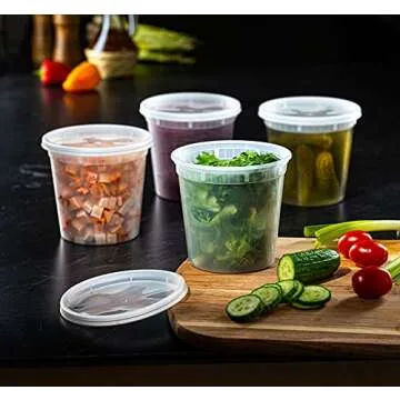 Pantry Value [24 oz. - 24 Count Plastic Food Storage Deli Containers with Lids, Disposable Containers With Lids - Perfect for Storing Soups, Sauces, and Snacks