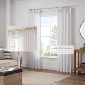 Cambria® Designer Series - Premium Easy Glide 18 Count Curtain Rings - Metal with Smooth, Quiet Nylon Inserts with Clips - 2 inch Diameter (1-5/8 inch Inside Diameter) - Brushed Gold