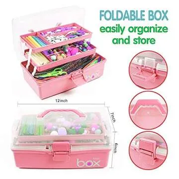 TERGOO 12in Three-Layer Multipurpose Storage Box, Folding Tool Box/Art & Crafts Case/Sewing Supplies Organizer/Medicine Box/Family First Aid Box with 2 Trays (Pink)