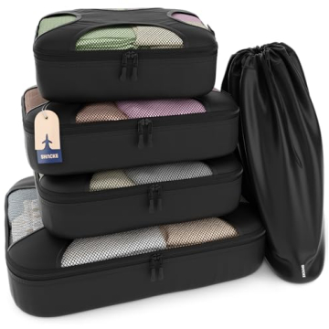 Shacke 5 Set Packing Cubes for Travel Lightweight Luggage Organizer (Black)