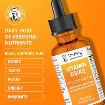 Dr. Berg Liquid Vitamin D3 & K2 Supplement with Zinc - for Bone, Teeth, Mood & Immune Health* - Vita...