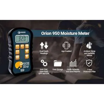 Orion 950® Pinless Wood Moisture Meter by Wagner Meters I Accurate, Non-Damaging, Dual Depth Lumber Moisture Measurement, Bluetooth, Auto EMC, GPP/GPK & Dew Point Calculations (Standard Calibrator)