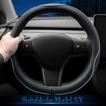 LKWLIKEI Nappa Leather Ultra-Thin Steering Wheel Cover, for Tesla Model 3/Y Steering Wheel Cover, No...