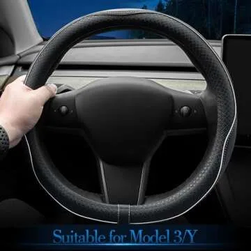 LKWLIKEI Nappa Leather Ultra-Thin Steering Wheel Cover, for Tesla Model 3/Y Steering Wheel Cover, No...