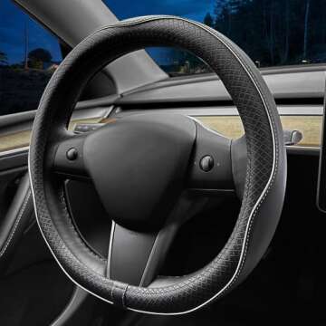LKWLIKEI Nappa Leather Ultra-Thin Steering Wheel Cover, for Tesla Model 3/Y Steering Wheel Cover, Non-Slip Design and Interior Modification of car Accessories.