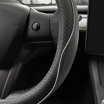 LKWLIKEI Nappa Leather Ultra-Thin Steering Wheel Cover, for Tesla Model 3/Y Steering Wheel Cover, Non-Slip Design and Interior Modification of car Accessories.