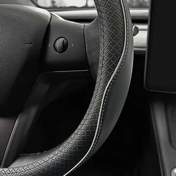LKWLIKEI Nappa Leather Ultra-Thin Steering Wheel Cover, for Tesla Model 3/Y Steering Wheel Cover, Non-Slip Design and Interior Modification of car Accessories.