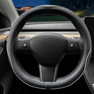 LKWLIKEI Nappa Leather Ultra-Thin Steering Wheel Cover, for Tesla Model 3/Y Steering Wheel Cover, Non-Slip Design and Interior Modification of car Accessories.
