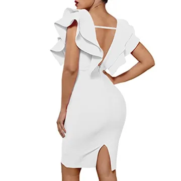 UONBOX Women's Ruffle Bodycon Dress for Parties