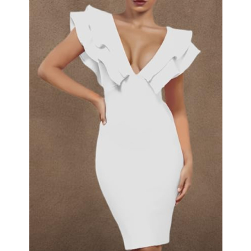 UONBOX Women's Ruffle Bodycon Dress for Parties