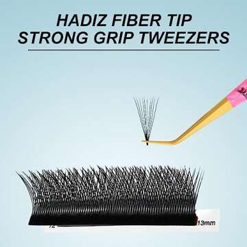 HADIZ Fiber Tip Tweezers Set of 4 Diamond Grip Eyelash Extensions Tweezers Japanese Stainless steel Lash Tweezer (Pink)