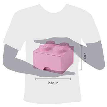 Room Copenhagen LEGO Brick Drawer, 4 Knobs, 1 Drawer, Stackable Storage Box, Light Pink