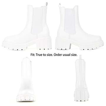 READYSALTED Women's White Chunky Lug Sole Platform Chelsea Boots (KANDY-WH,US8)