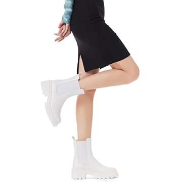 READYSALTED Women's White Chunky Lug Sole Platform Chelsea Boots (KANDY-WH,US8)
