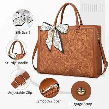 Laptop Bag for Women 15.6 Inch Laptop Tote Bag Waterproof Leather Computer Tote Bag Business Lightweight Office Briefcase Large Capacity Handbag Shoulder Bag Suntan