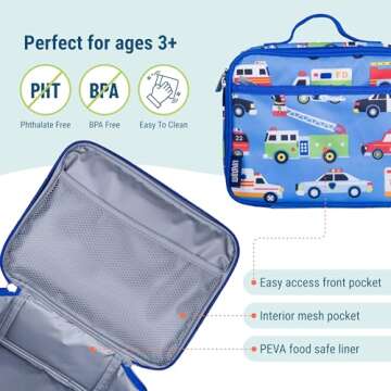 Wildkin Kids Insulated Lunch Box Bag for Boys & Girls, Reusable Kids Lunch Box is Perfect for Early Elementary Daycare School Travel, Ideal for Hot or Cold Snacks & Bento Boxes (Heroes)