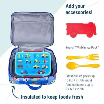 Wildkin Kids Insulated Lunch Box Bag for Boys & Girls, Reusable Kids Lunch Box is Perfect for Early Elementary Daycare School Travel, Ideal for Hot or Cold Snacks & Bento Boxes (Heroes)